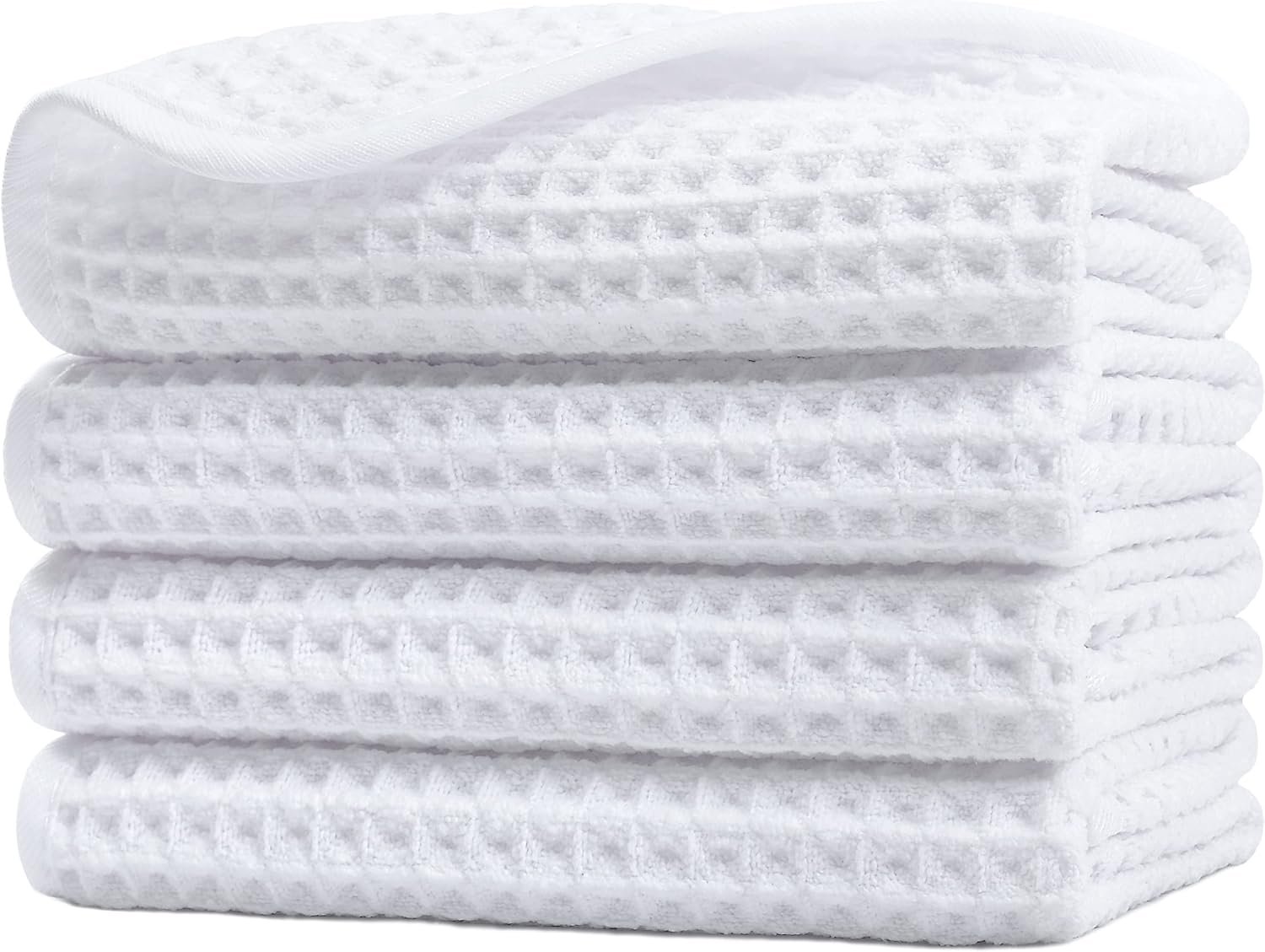 POLYTE Microfiber Lint Free Washcloth Face Towel, 13 x 13 in, 4 Pack (Waffle Weave)