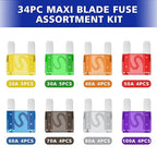 Maxi Blade Fuse Assortment Car Fuse 20A 30A 40A 50A 60A 70A 80A 100A Maxi Auto Fuse Kit BUSY-CORNER 34 Pieces