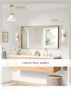 Gold Sconce Wall Lighting, HWH Single Wall Vanity Light Fixture Brushed Gold Wall Sconce Lamp, Modern Indoor Up Down Wall Light with Frosted Milk White Striped Glass Shade, 5HZG97B-2W BG