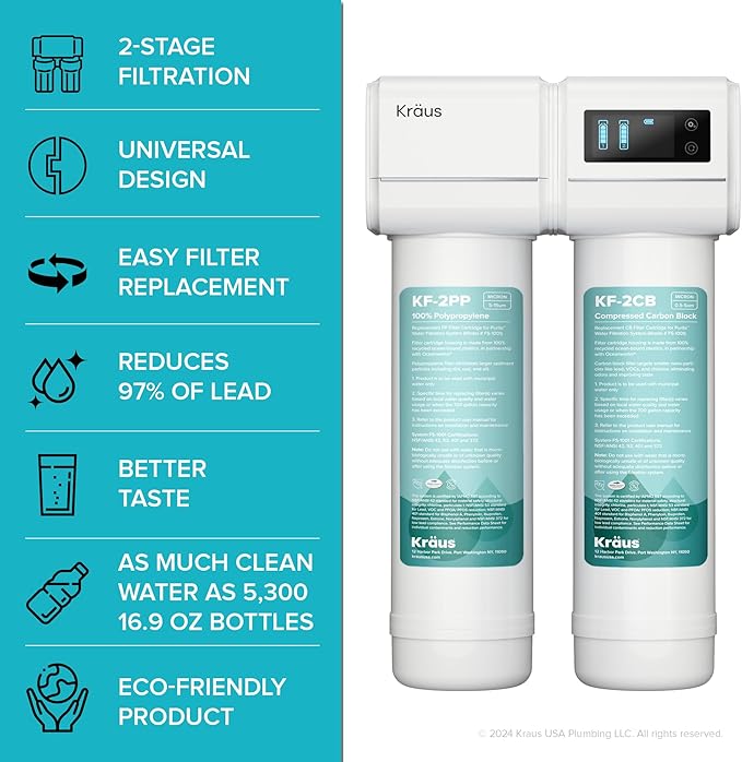 KRAUS Bolden 2-in-1 Commercial Style Pull-Down Single Handle Water Filter Kitchen Faucet in Spot-Free Antique Champagne Bronze with Purita 2-Stage Under-Sink Filtration System