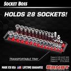 Ernst Mfg. 8493 RD Socket BOSS Tray High-Density System with (2) Red 13" Socket Rail + (28) Twist Lock Clips, 3/8" Drive - Made in USA