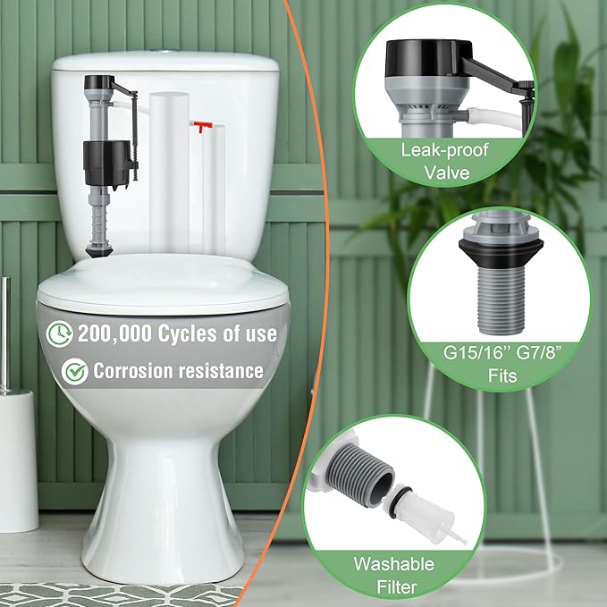Saillong 3 Pack Toilet Fill Valve Replacement, Height Adjustable Universal Toilet Tank Flusher Replacement Kit, Leak-Proof Easy Install Fill Valve Repair Kit