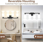 4-Light Bathroom Light Fixtures, 27" Modern Vanity Lights Over Mirror with Milky White Glass Shade, Matte Black Light Fixture, Classic Wall Light Fixture for Mirror Living Room Cabinet Bedroom Porch