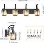 Modern Bathroom Vanity Light, 4-Light Black Wall Sconce with Crystal Accents, Over Mirror Bathroom Lighting Fixture, 32.67" Long Dimmable Vanity Lamp for Makeup, Easy Installation