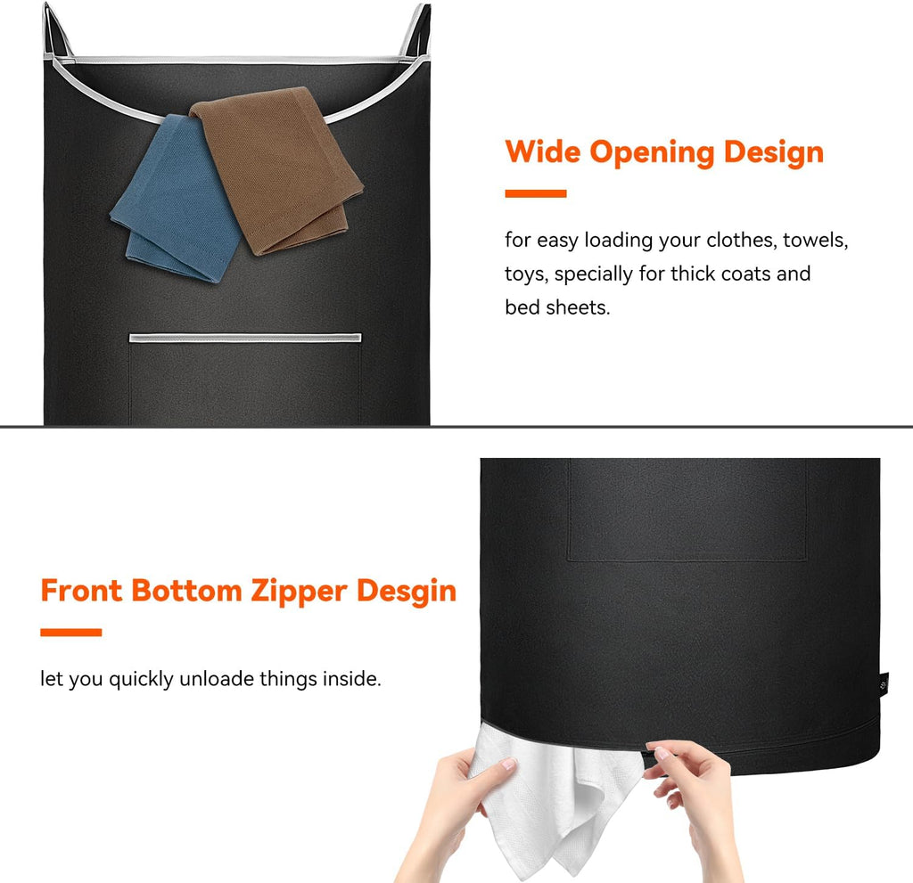 XL Hanging Laundry Hamper, 2PC-Black, Over Door/Wall Mount, Large Capacity, Modern Design, Durable, Waterproof