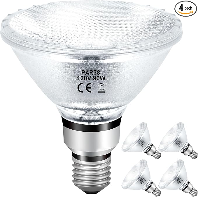PAR38 Halogen Flood Light Bulbs 90W 120V, 4Pcs Halogen PAR38 90W Light Bulbs Dimmable with E26 Base, 2700K Warm White, 4050 Lumens for Indoor and Outdoor