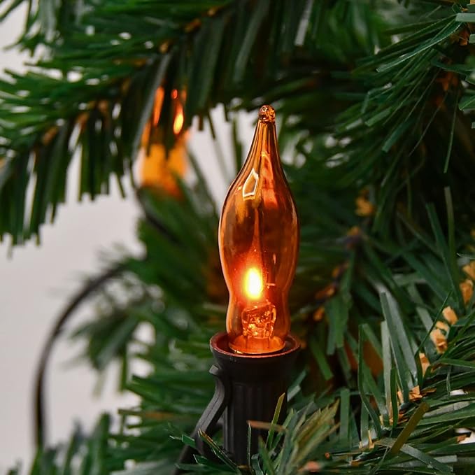 Flickering Flame Light Bulbs 1W, C7 E12 Incandescent (12 Pack), UL Listed 2200K Orange, Candelabra Bulbs for Window Candles, Chandeliers, Halloween Night Lights, C7 String Light Replacement