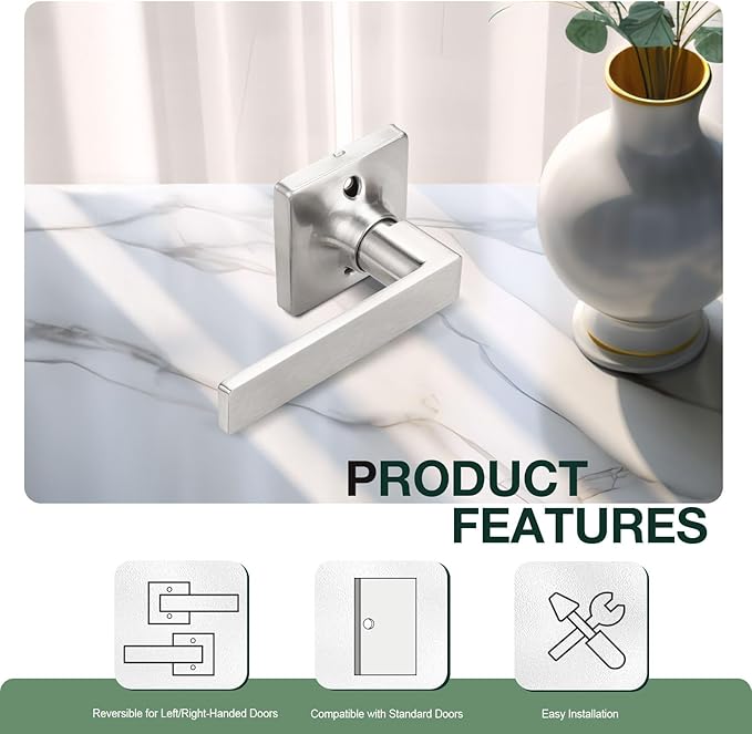 GOBEKOR 10 Pack Single Dummy Lever Door Handle Satin Nickel Square Non-Turning Door Levers Straight Dummy Handle for Closet French Doors