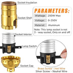 2 Pack UL Listed Lamp Socket with Push On/Off, E26 Threaded Base, Medium Screw Push Socket, Lamp Parts for Floor and Table Lamps, DIY Project (Gold)