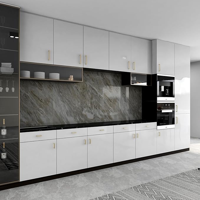 20 Pack Champagne Gold Cabinet Pulls 3 3/4 Inch(96mm) Hole Centers Square Champagne Bronze Dresser Pulls Bar Drawer Handles Stainless Steel Kitchen Cabinet Hardware Cupboard Handles