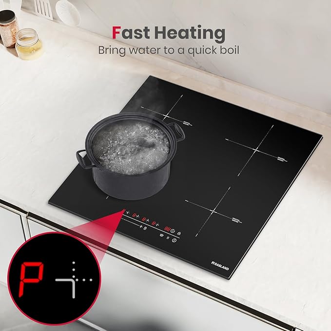 GASLAND 4 Burners Induction Cooktop 24 Inch,7200W Built-in Induction Stovetop with Booster and Timer, 240V Electric Hob, 9 Power Levels, Slide Touch Control, Child Safety Lock, Hard Wire