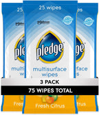 Pledge Multisurface Cleaning Wipes, pH Balanced, Fresh Citrus, 25 Count (Pack of 3, 75 Total Wipes)