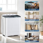 Portable Mini Twin Tub 22lbs Washing Machine With Drying Rack& 10 Hangers, 13lbs Washer & 9lbs Spinner, Small Laundry Washer with Time Control for Camping, Apartments, RV (22lbs)