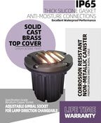 MALORY Brass Top Cover Landscape Well Lights,(5''H) 12V Low Voltage Outdoor In Ground Lights,Landscape Lighting for Pathway, Driveway and Garden 10 Pack with MR16 Bulb (Grated Top, 10-Pack with Bulb)