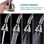4 Spray Modes Faucet Aerator,360 Degree Faucet Sprayer Attachment,Big Angle Kitchen Faucet Aerator,Swivel Faucet Extender,Sink Sprayer Attachment for faucet,55/64 inch Female Thread (Brushed Nickel)
