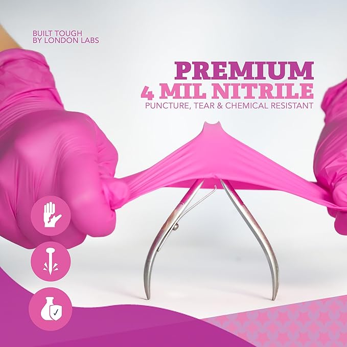 4 Mil – Fuchsia Pink Nitrile Gloves – Disposable Latex Free & Powder Free– Chemical Resistant, Pink Rubber Gloves