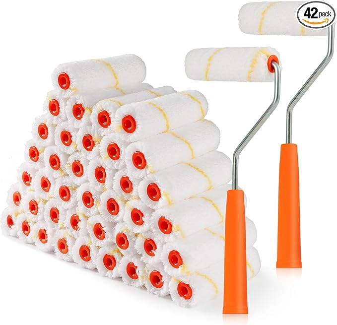 Microfiber Paint Roller 4 Inch, 40 Pack Mini Paint Roller Covers, Small Paint Rollers for House Painting with Paint Roller Frame, Wall Painting Tool