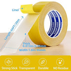 Heavy Duty Double Sided Mounting Tape, 1.8inx66FT, Clear Mesh Grip, Extra Strong Adhesive for Carpets, Wall Mounting, Picture Hanging and DIY Projects,Hand Tearable,Weatherproof