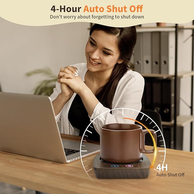 VOBAGA Coffee Warmer & Mug Warmer for Home Office Home Desk Use, Electric Cup Beverage Warmer with 3 Temperature Settings For Tea, Water, Cocoa with Auto Shut Off after 4 Hours (Wood Grain Warmer Set)