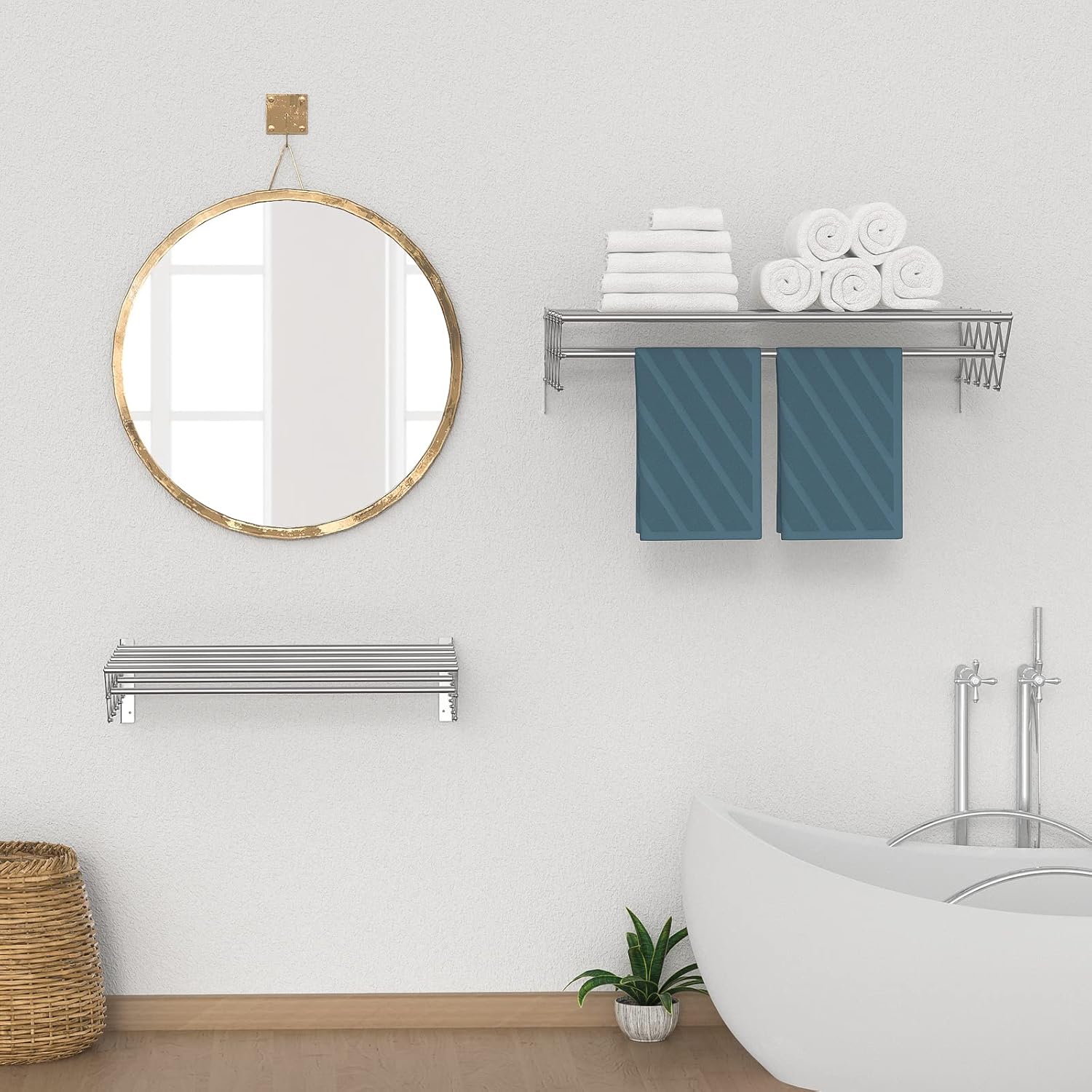 Guevara Wall Mounted Clothes Drying Rack,Stainless Steel Foldable Drying Rack for Laundry Room/Bathroom Tower，Easy to Install 31-inch Rod, 120 lbs Large Capacity- Indoor and Outdoor Use