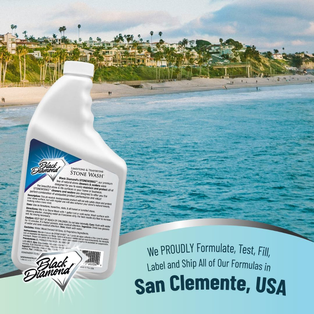 Black Diamond Stoneworks Limestone and Travertine Floor Cleaner: Natural Stone, Marble, Slate, Polished Concrete, honed or tumbled surfaces. Concentrated Ph. Neutral. (1-Quart)