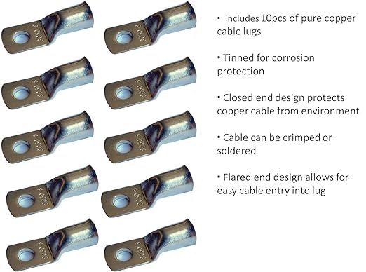 1/0 Gauge 1/0 AWG Red 5 Feet Welding Battery Pure Copper Flexible Cable + 10pcs of 3/8" Tinned Copper Cable Lug Terminal Connectors + 3 Feet Black Heat Shrink Tubing