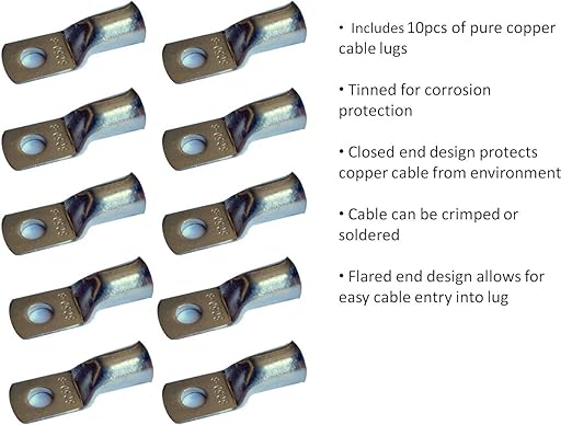 2/0 Gauge 2/0 AWG 25 Feet Red + 25 Feet Black Welding Battery Pure Copper Flexible Cable + 10pcs of 3/8" Tinned Copper Cable Lug Terminal Connectors + 3 Feet Black Heat Shrink Tubing