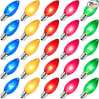 25 Pack C9 Clear Multicolor Replacement Bulbs, 7 Watts Night Light Bulbs, C9 Multicolored Ceramic Incandescent Bulb for Vintage Christmas Lights Outdoor Indoor Home Party Decor, E17 Candelabra Base