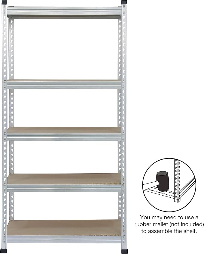 Amazon Basics Medium Duty Storage Shelving Double Post Press Board 5 Tier Shelf, Aluminum, 36 x 18 x 72
