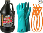 Drain Defender – Hair & Grease Buster Kit Instant Power Drain Opener and comes with, Heavy-Duty PVC Gloves & 3 Hair Clog Removers – Fast-Acting & Safe for Pipes & Septic Systems