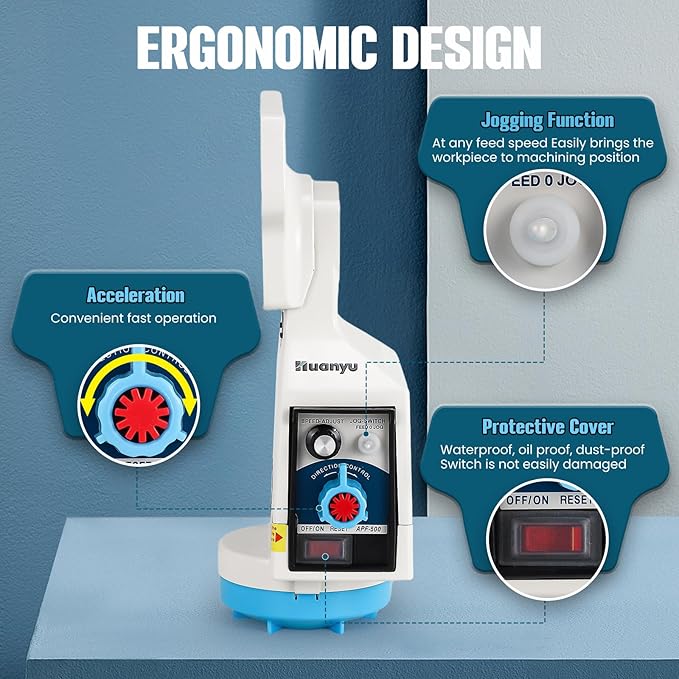 Huanyu APF-500 Power Feed X-Axis for Milling Machine 650IN-LB Torque 0-210RPM Auto Power Table Feed Driller Drilling Tool Feeder 110V