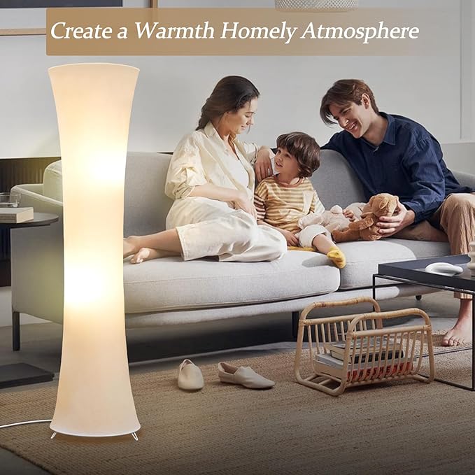 GyroVu 46“ Floor Lamp for Living Room, 3 Color Temperature Led Floor Lamps Column Floor Standing Lamp Corner Lamp for Bedroom, Office& Living Room-White Fabric Lampshade, Bulbs Include