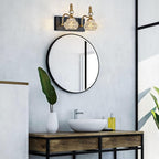 Modern Glass Crystal Vanity Light - Vintage Bathroom Lighting Fixtures Over Mirror, 2 Light Vanity Lights G9 Bulb (11.81 Inch, Black Gold)