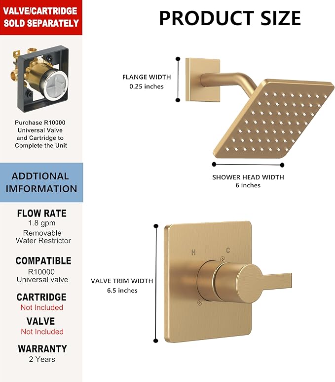 Replacement for Delta 13/14 Series Shower Trim Kit, Compatible with Delta R10000 Valve Shower Faucet Set, Brushed Gold Shower Head and Handle Set, Champagne Bronze (Cartridge and Valve Not Included)