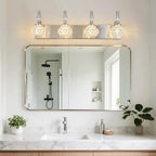 Modern Glass Crystal Vanity Light - Vintage Bathroom Lighting Fixtures Over Mirror, 4 Light Vanity Lights G9 Bulb (27.55 Inch, Nickel)
