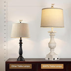 28'' Washed White Table Lamp for Bedroom Nightstand, Vintage Bedside Lamp with USB A+C Port, Farmhouse Desk Lamp with Linen Shade Set of 2, Traditional Nightstand Lamp, Rocker Switch,Bulb Included