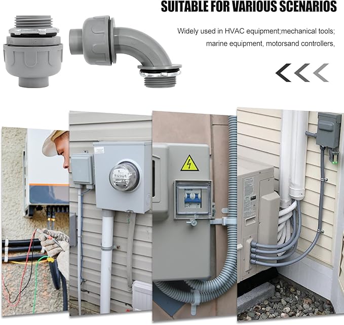 1-1/4 inch Liquid Tight Connector PVC Flexible Conduit Connector, 180 Degree and 90 Degree UL Listed, Non-Metallic Electrical Conduit Fittings 6 Pack(4 pcs 180D/2 pcs 90D)