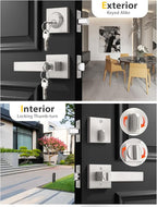 6 Pack Brushed Nickel Keyed Alike Front/Exterior Door Lever with Single Cylinder Deadbolt, Square Entry Door Knob Lock Set with Deadbolt Combination Sets, for Entrance/Front and Office Doors