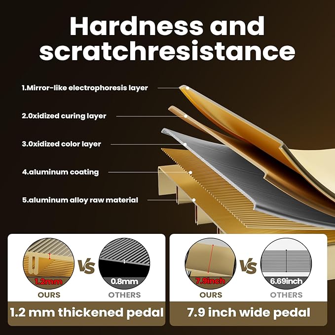 HillhutApex 3 Step Stool, Aluminum Foldable Step Ladder, Lightweight Stable Stool with Wide Non-Slip Pedals, 330lbs Bearing Capacity Ladder for Office,Home,Kitchen - Gold