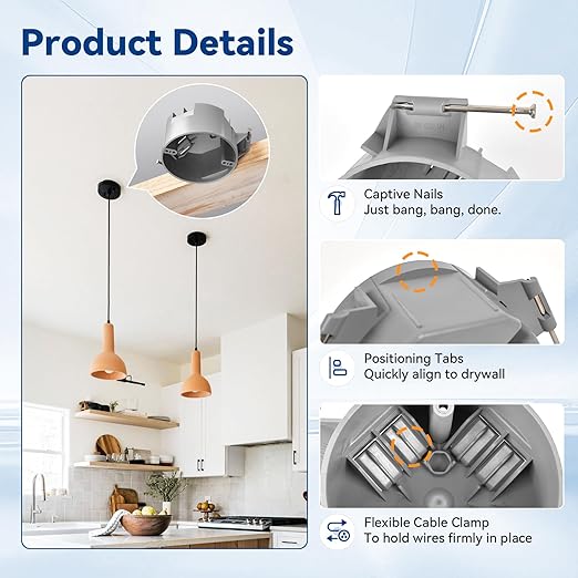 20 Cubic Inch New Work Ceiling Electrical Box, Ceiling Light Box for New Construction, PVC, UL Listed, 24 Pack