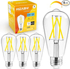 Hizashi Edison Bulbs Dimmable, Vintage E26 LED Bulb 60 Watt Equivalent UL Listed, 4000K Cool White 700lm 6W 95+CRI ST58/ST19 Antique Light Bulbs with E26 Medium Base, Clear Glass, Pack of 4