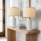 PoKat 24" Farmhouse Ceramic Table Lamps Set of 2 for Bedroom, White Stone-Like Bedside Lamps for Night Stands, Matte-Textured Decor Nightstand Table Lamps for Living Room End Table White