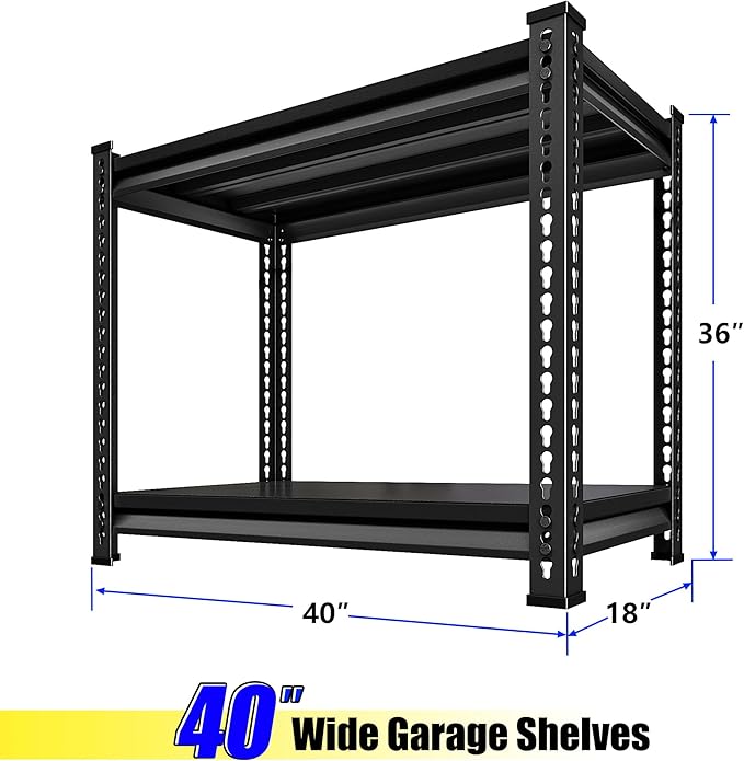 40" W Garage Shelving Heavy Duty, 900 Lbs Loads Garage Storage Shelves Heavy Duty, 2-Tier Metal Shelving Units and Storage for Basement, Retiple Tanks,40" Wx18 Dx36 H, Black