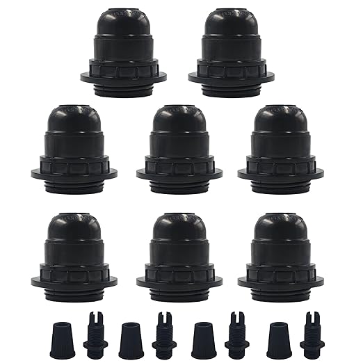 8Pcs E26 E27 Bakelite Black Medium Base Light Socket, Keyless DIY Vintage Style Edison Lamp Holder, Retro Replacement Cover Pendant Lamp Holder for Bulbs and Lampshades