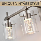 Bathroom Light Fixtures 4-Light, Brushed Nickel Vanity Light Over Mirror Dimmable 3 Color (3000K/4000K/6000K), Eye Protection LED Bathroom Lights Wall lamp Over Mirror with Clear Glass Shade