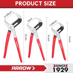 ARROW 3-Piece Groove Joint Pliers Set, Adjustable Water Pump Pliers Set (8", 10", 12") with 5 & 7 Jaw Positions, Serrated Jaws and Comfort Dip-grip Handle, for Plumbing Repair & Home Maintenance