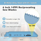 20 Pack 6 Inch 14 Tpi Reciprocating Saw Blades for Sheet Metal, Pipes, PVC Plastic, Profiles Cutting, Bi-Metal Sawzall Blades with 8% Cobalt for Longer Life and Faster Cutting Speed
