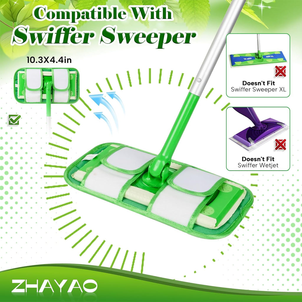Reusable Pads Compatible with Swiffer Sweeper Mops, 2 Pack Washable Microfiber Floor Pad Refills, Wet and Dry Flat Cover for Surface/Hardwood Floor Cleaning (Mop Not Included)