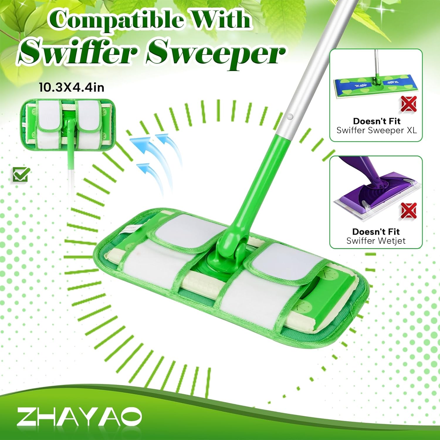 Reusable Pads Compatible with Swiffer Sweeper Mops, 2 Pack Washable Microfiber Floor Pad Refills, Wet and Dry Flat Cover for Surface/Hardwood Floor Cleaning (Mop Not Included)