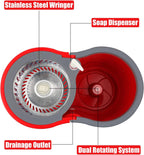 360 Mop and Bucket Set, Spin Mop Bucket with Wringer, Microfiber 3 Mop Replacement Heads, Mops for Floor Cleaning, Mop with Bucket (Red)